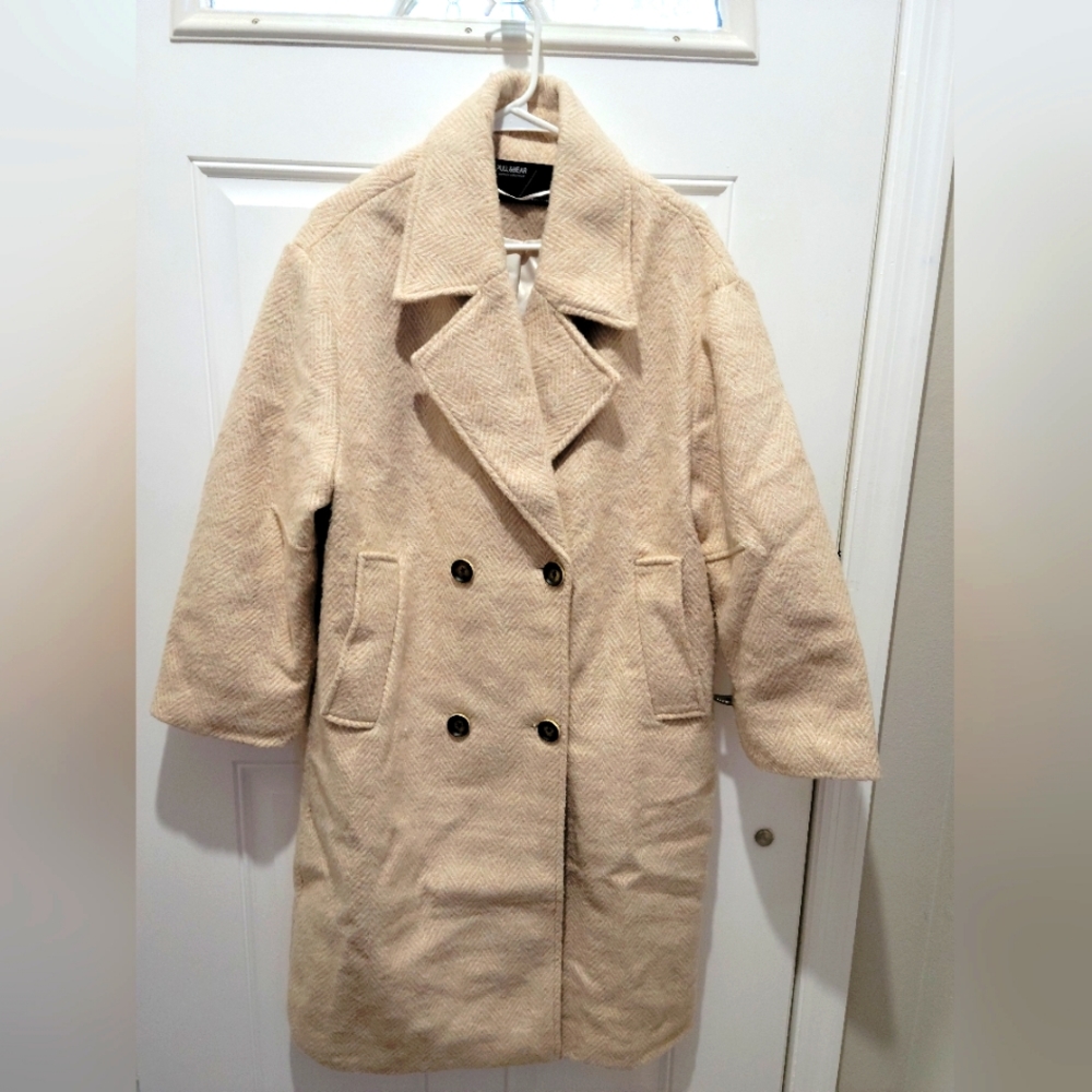 Pull & Bear Houndstooth Over Coat Size M
